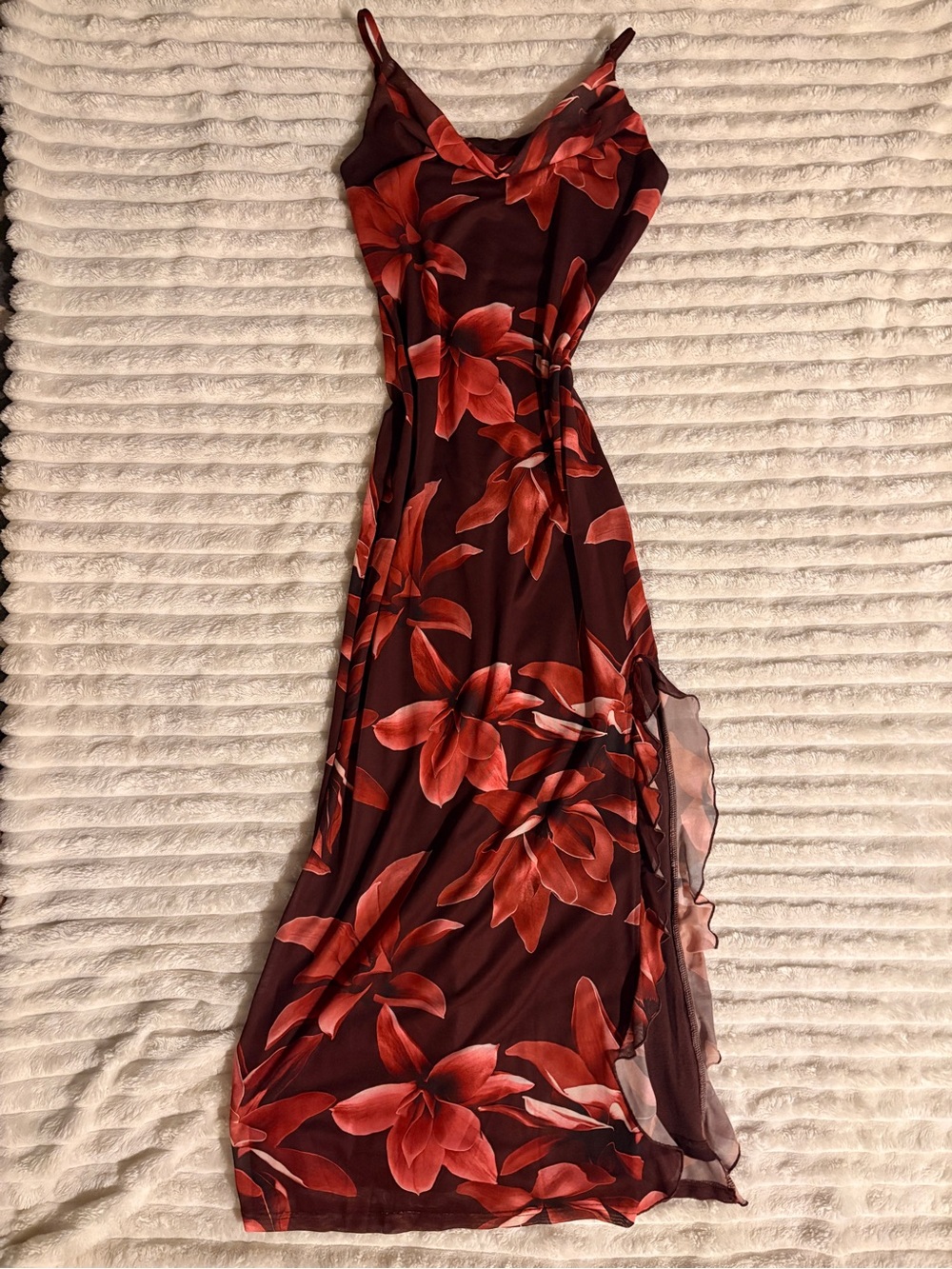 Floral Slip Maxi Dress in Burgundy and Red